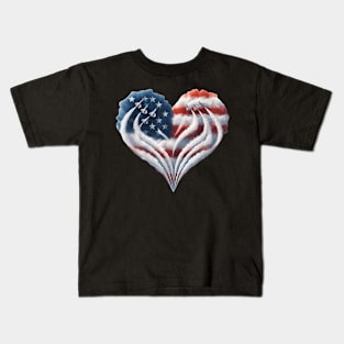 Fighter Jet Airplane American Flag Heart 4Th Of July Kids T-Shirt